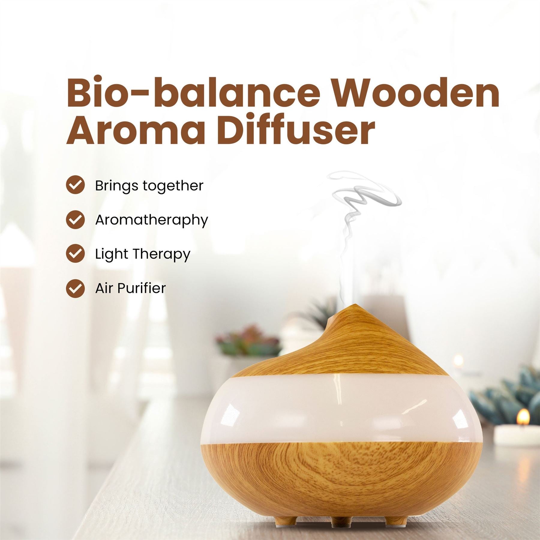 Bio-Balancing Wooden Aroma Digital Diffuser Clear Panel (UK Plug)