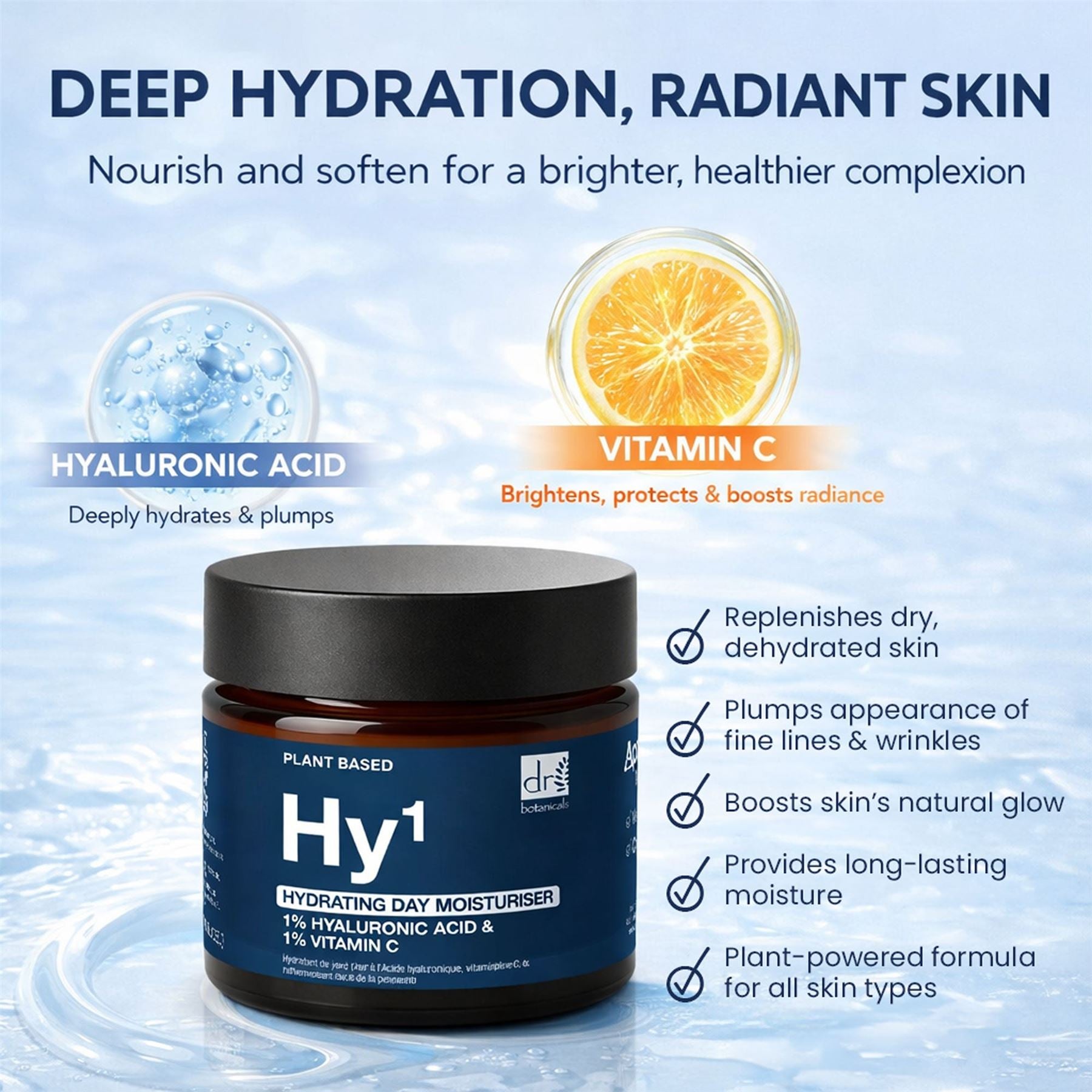 Hydrating Day Moisturiser with 1% Hyaluronic Acid & 1% Vitamin C 60ml