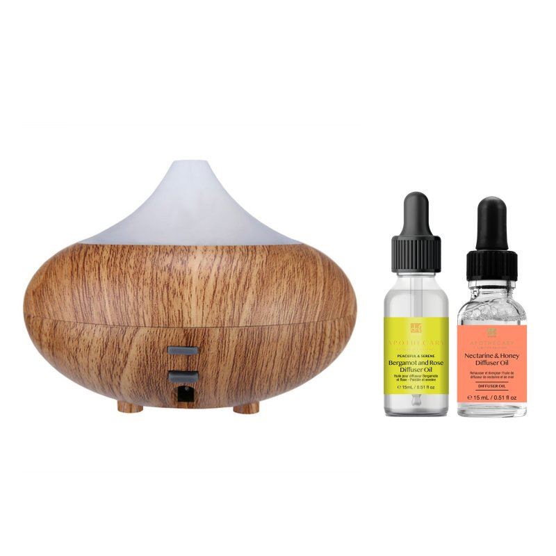 Wooden Aroma Diffuser + Oils Kit: Bergamot & Rose, Nectarine & Honey
