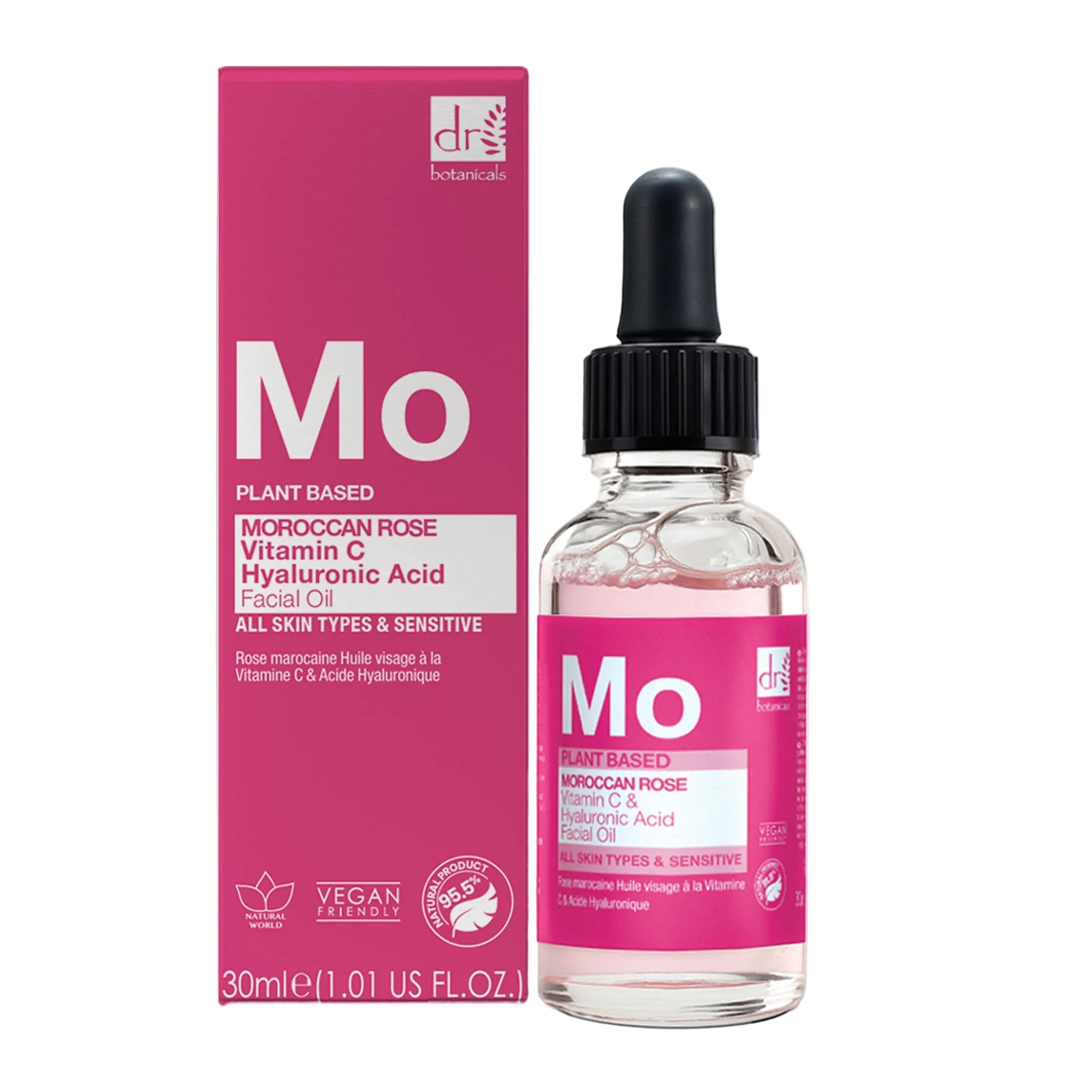 Aceite facial de rosa marroquí con ácido hialurónico y vitamina C