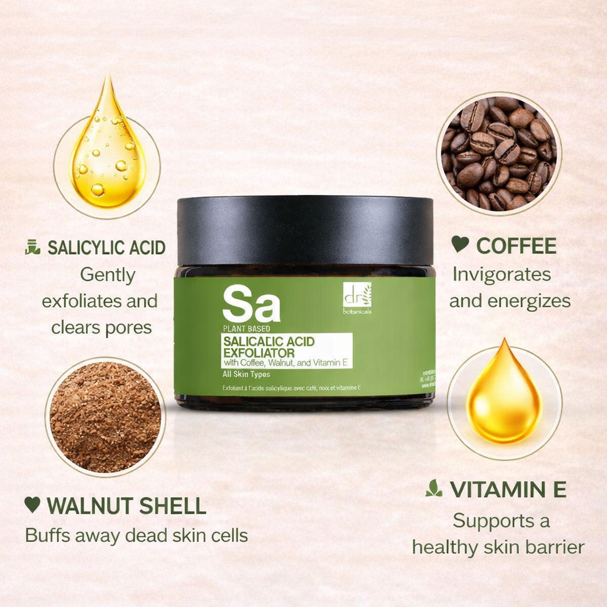 Salicylic Acid Exfoliator with Coffee, Walnut & Vitamin E 60ml