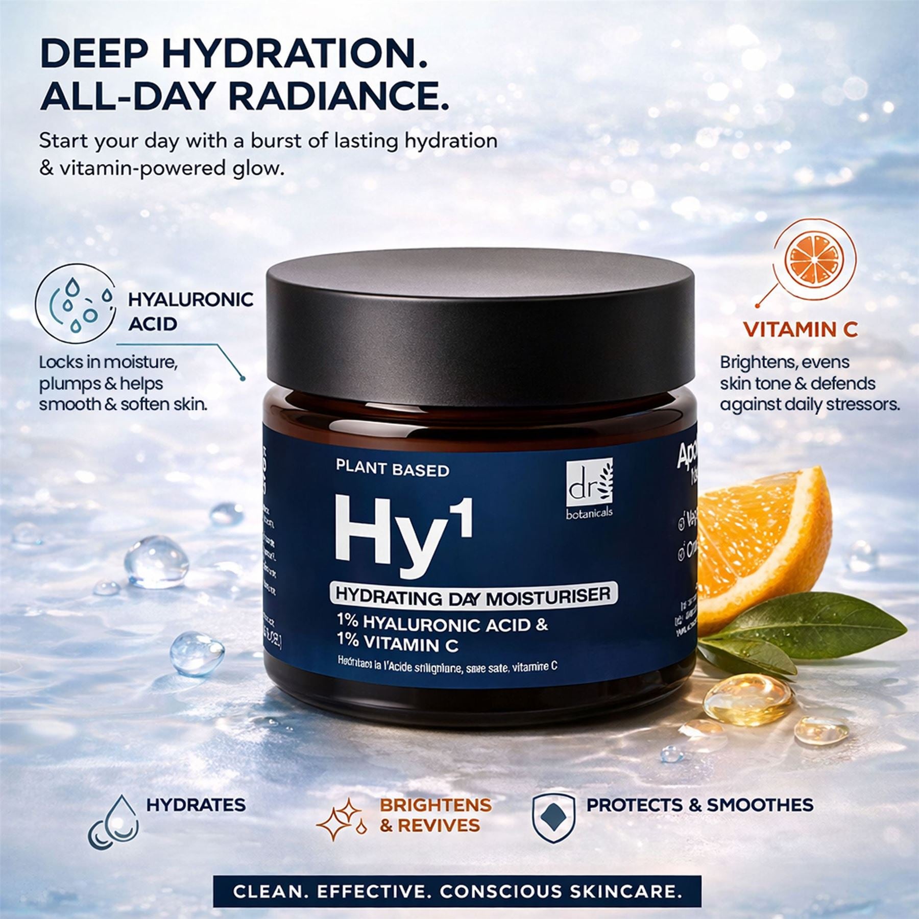 Hydrating Day Moisturiser with 1% Hyaluronic Acid & 1% Vitamin C 60ml