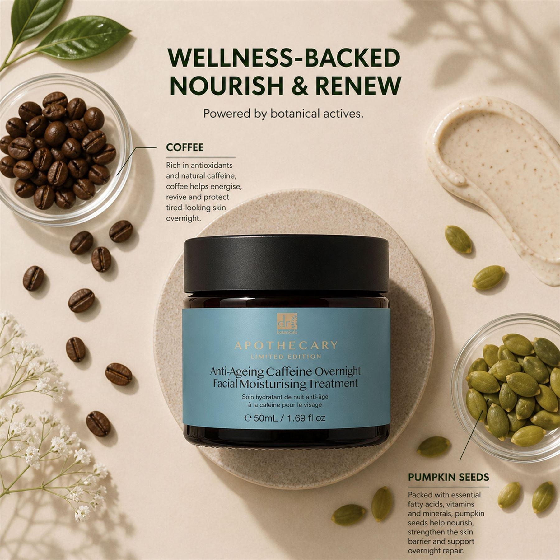 Anti-Ageing Caffeine Overnight Facial Moisturising Treatment 50ml