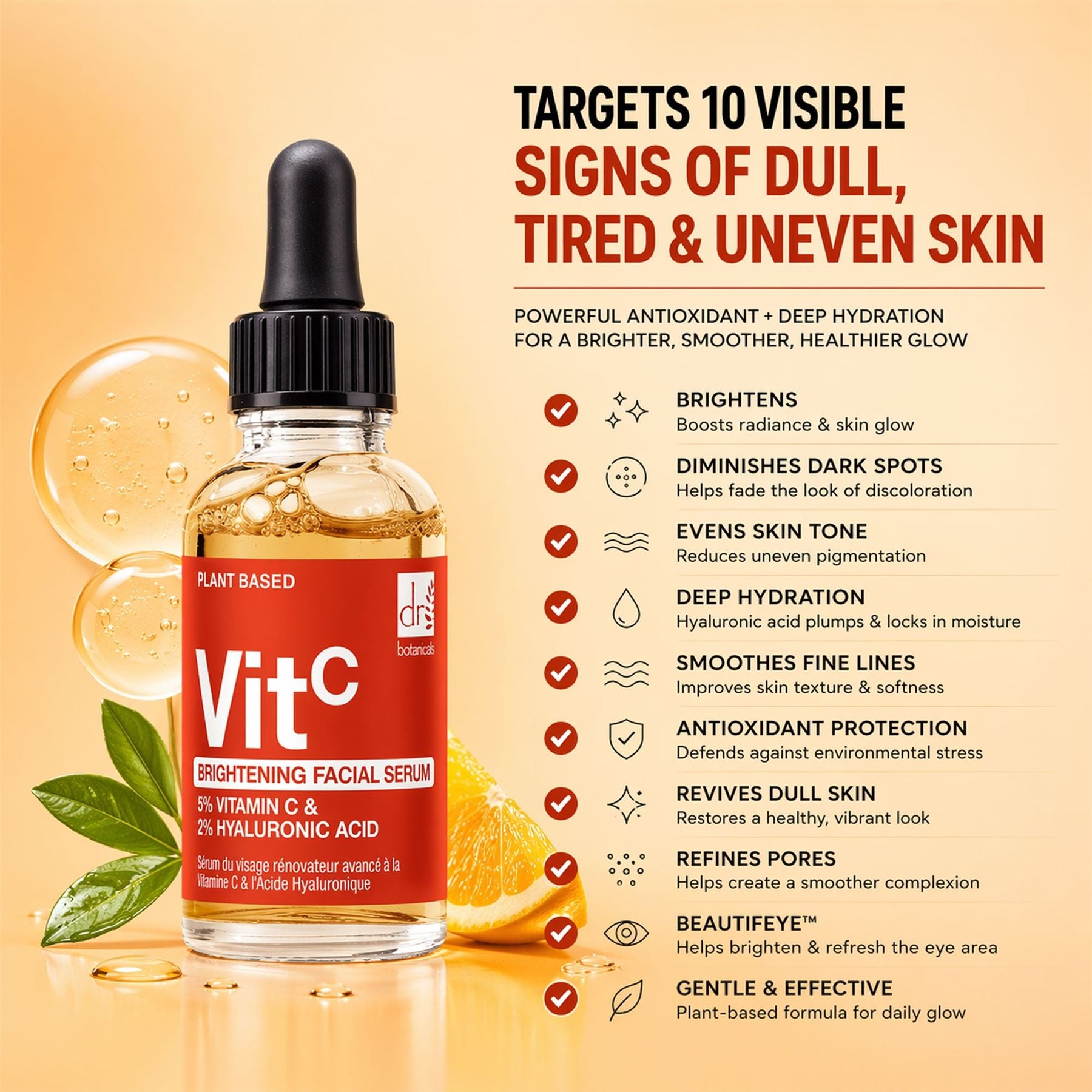 Brightening Facial Serum with 5% Vitamin C & 2% Hyaluronic Acid 30ml