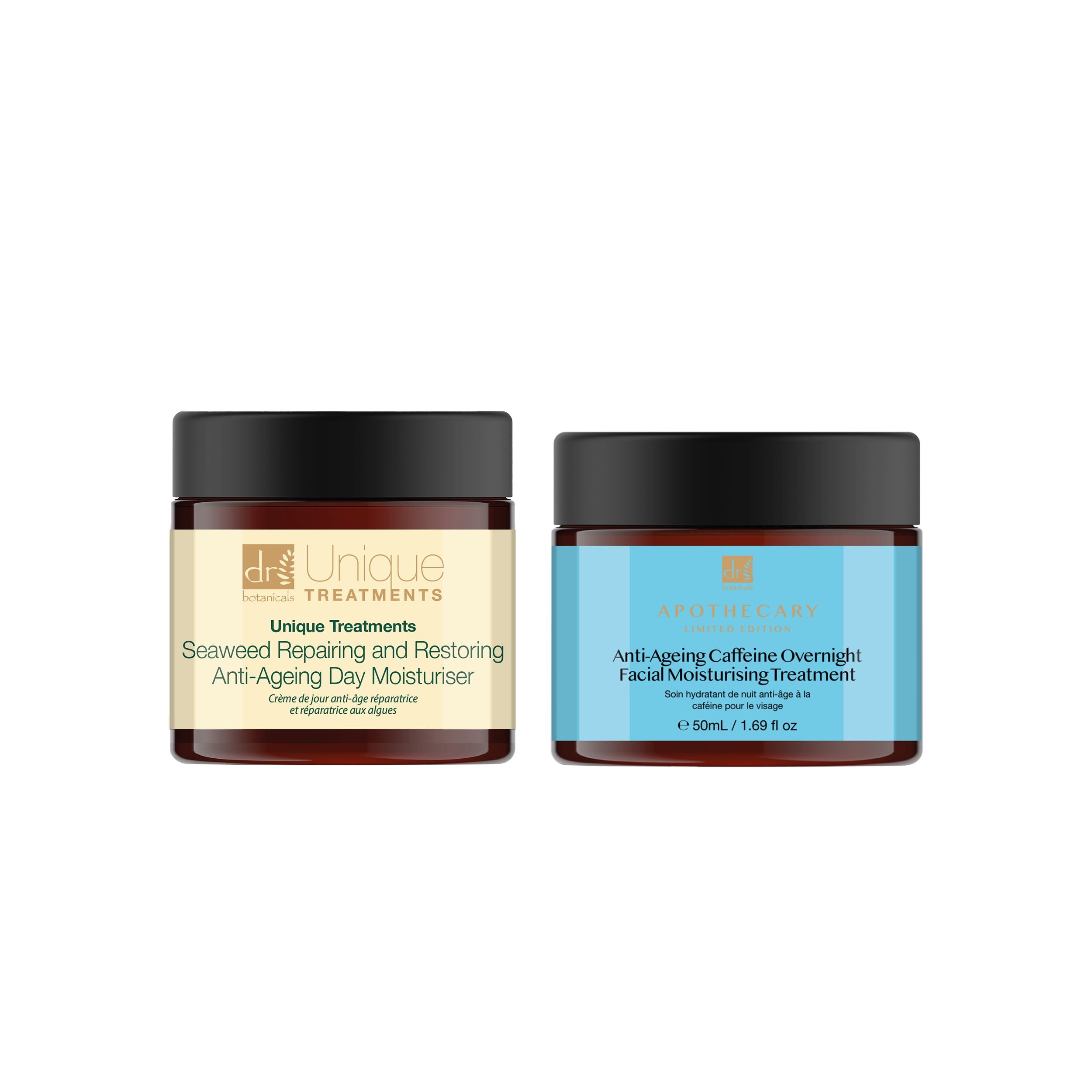 Anti-Ageing Caffeine Tratamiento Hidratante Facial de Noche 50ml + Tratamientos Únicos Hidratante de Día Anti-Edad Reparador y Restaurador de Algas Marinas 