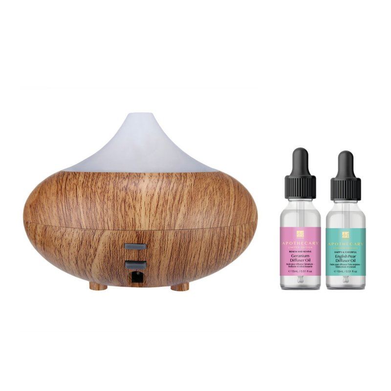 Wooden Aroma Diffuser + Oils Kit: English Pear, Geranium