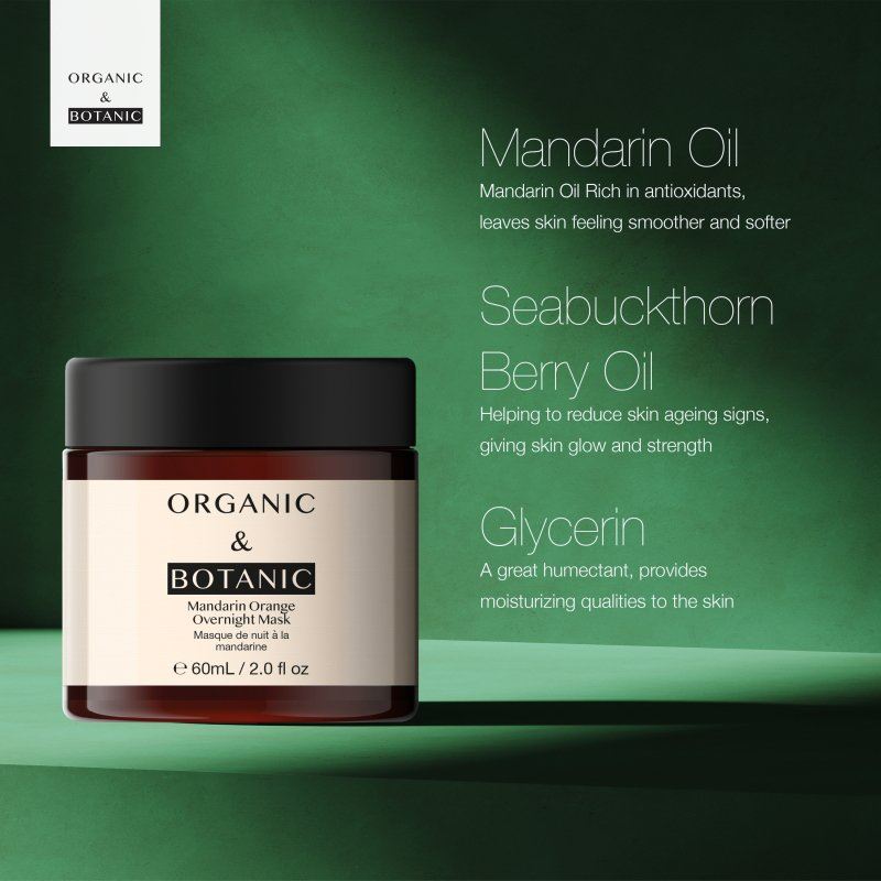Mandarin Orange Brightening Overnight Mask - 60ml - Revitalizing & Hydrating with Vitamin C & Sea Buckthorn for Radiant, Even-Toned Skin
