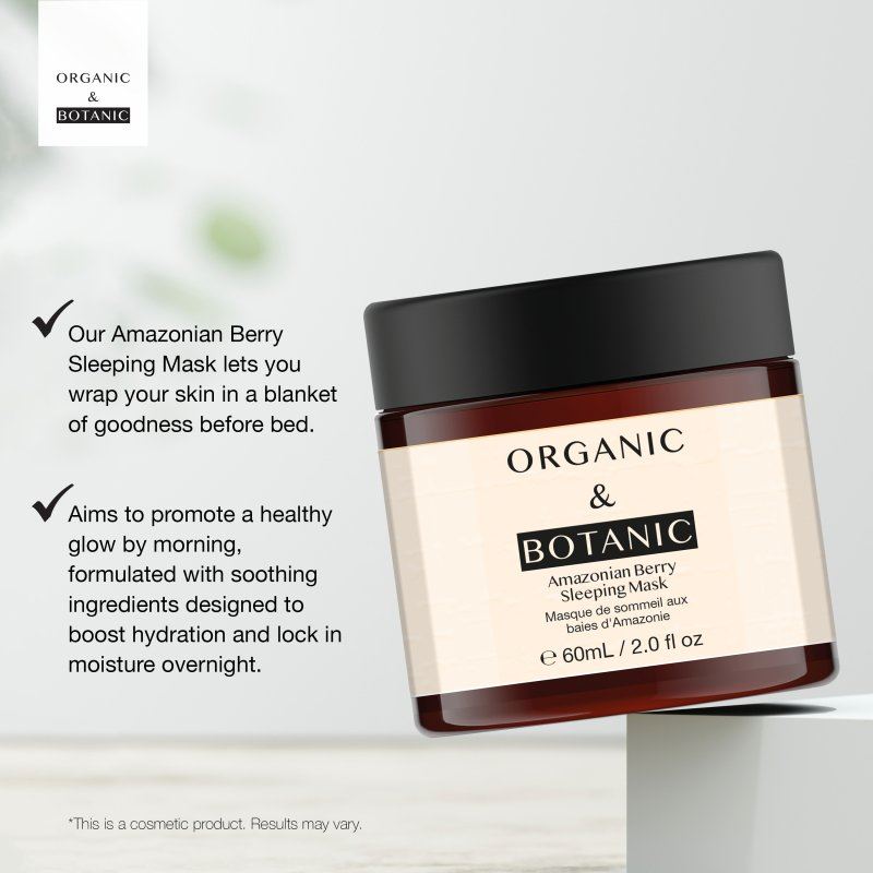 Amazonian Berry Overnight Sleeping Mask - 60ml - Deeply Hydrating, Brightening, & Revitalizing with Vitamin C & Plant Extracts for Radiant Skin