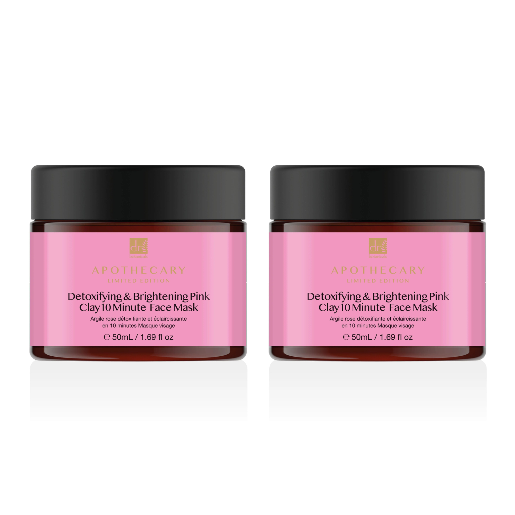 Dr Botanicals Detoxifying & Brightening Pink Clay 10 Minute Face Mask 50ml Twin Value Savings Pack