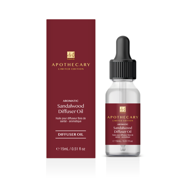 Dr Botanicals Wooden Aroma Diffuser Clear Top + Aromatic Sandalwood Diffuser Oil + Uplift and Energise Nectarine and Honey Diffuser Oil