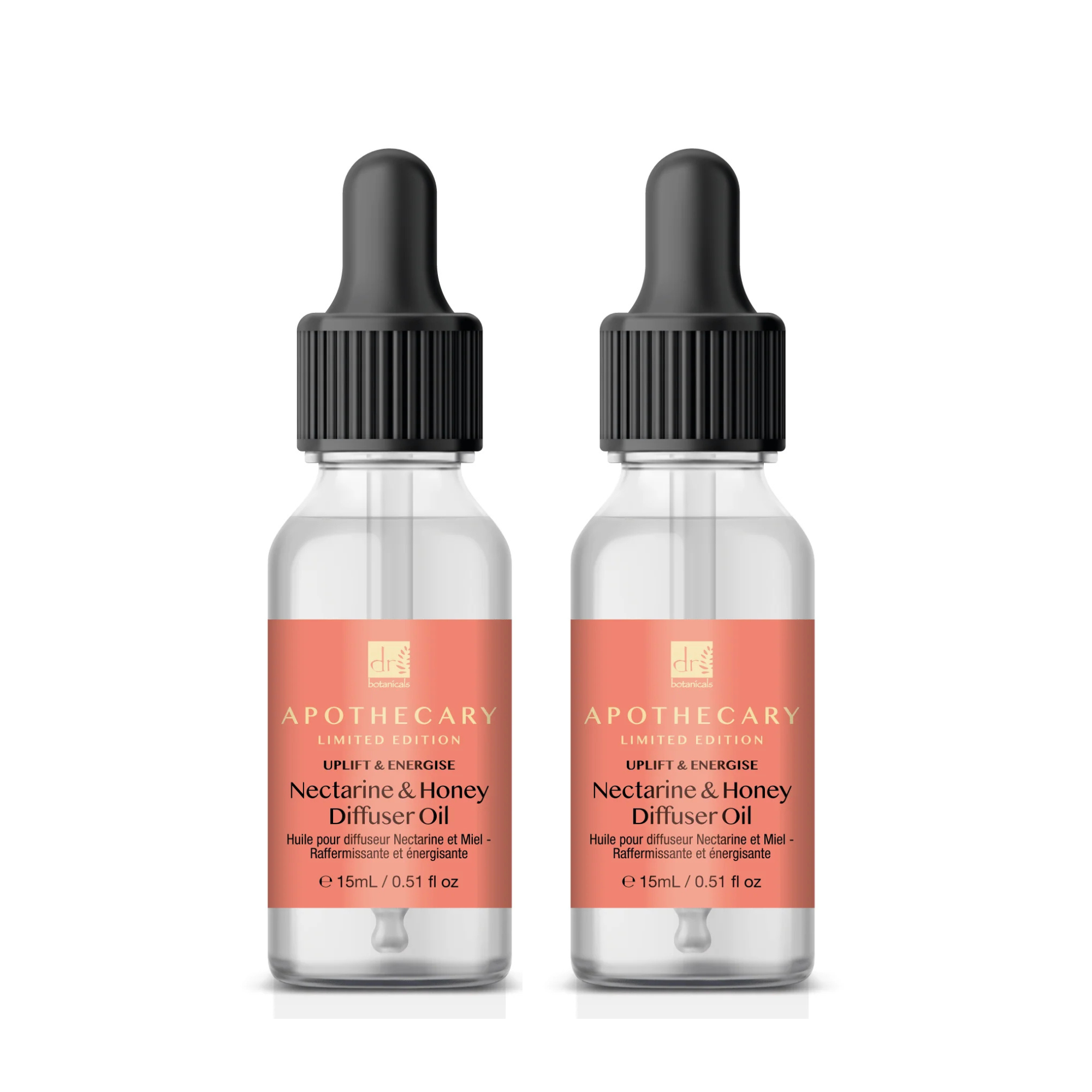 Dr Botanicals Uplift & Energise Nectarine & Honey Diffuser Oil 15ml Twin Value Savings Pack