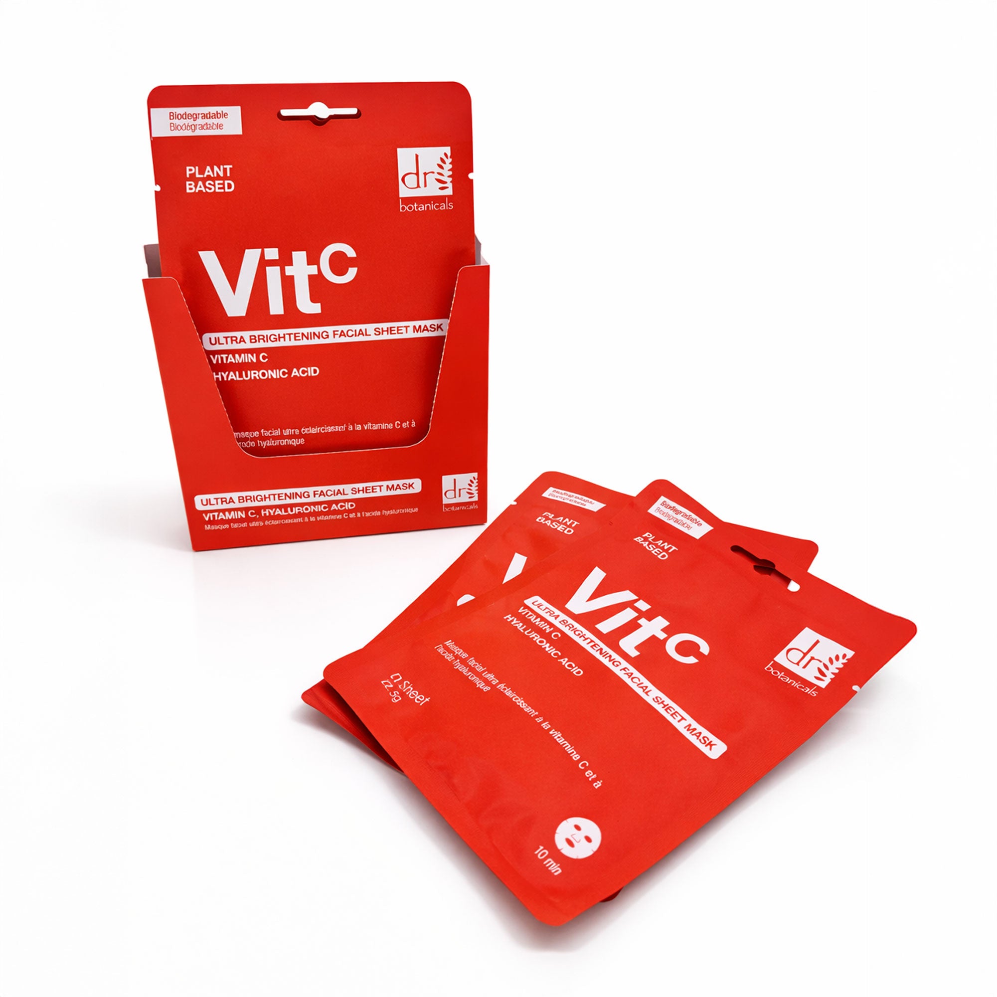 Dr Botanicals Ultra Brightening Facial Mask with Vitamin C and Hyaluronic Acid Pack of 10