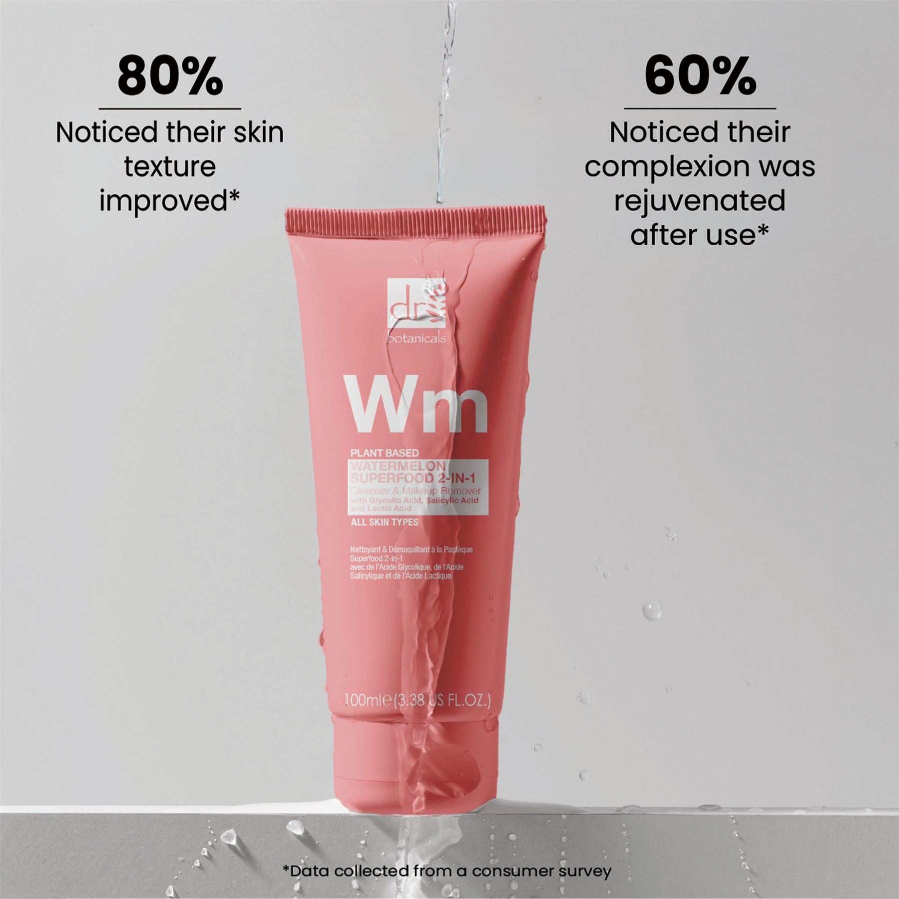 Watermelon 2-in-1 Cleanser & Makeup Remover with Glycolic Acid, Salicylic Acid and Lactic Acid 100ml Duo Set