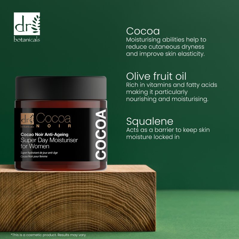 Cocoa Noir Anti - Ageing Super Day Moisturiser for Women 60ml - Dr Botanicals