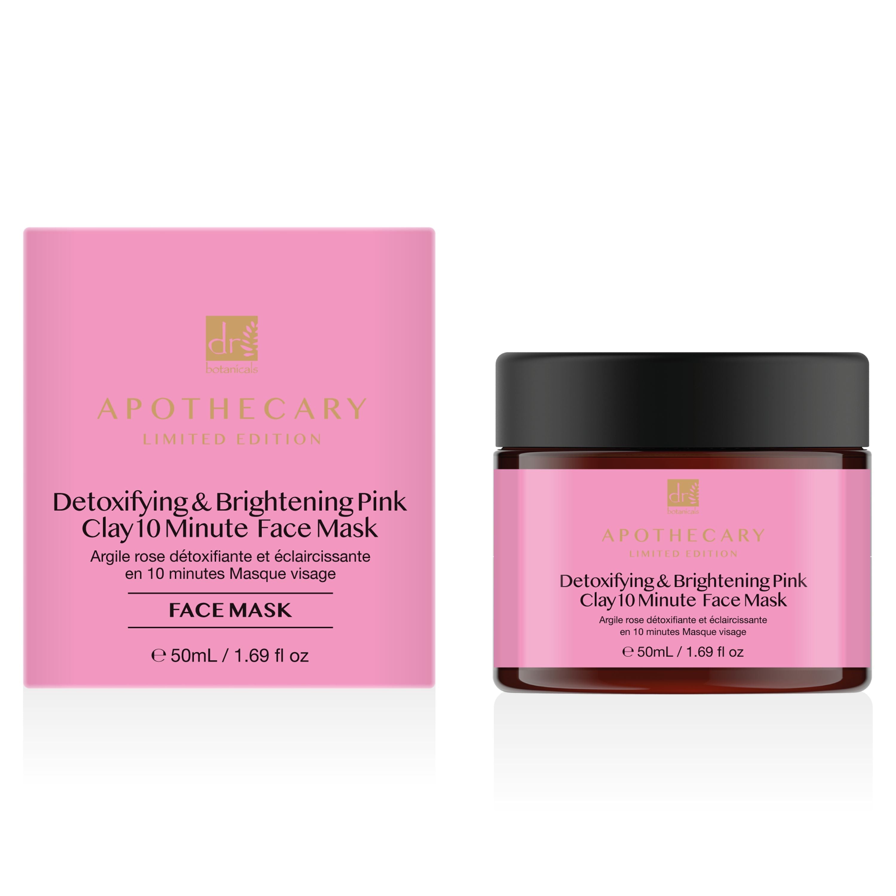 Dr Botanicals Detoxifying & Brightening Pink Clay 10 Minute Face Mask 50ml Twin Value Savings Pack