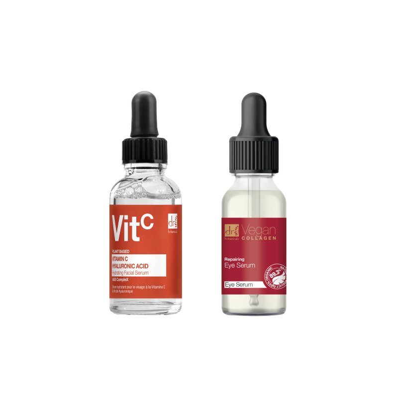 Vitamin C & Hyaluronic Acid Anti - ageing Facial Serum 30ml + Vegan Collagen Repairing Eye Serum. - Dr Botanicals