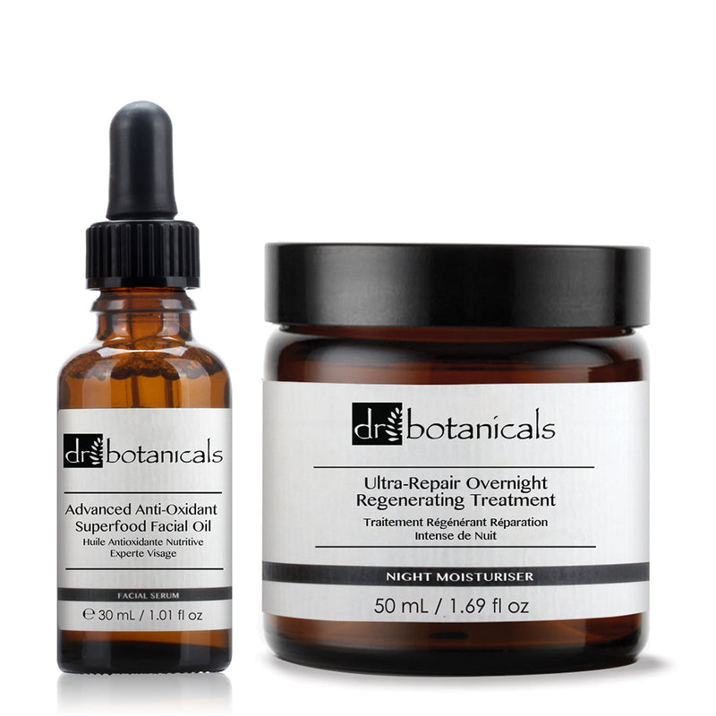 Dr Botanicals Advanced Anti-Oxidant Superfood Facial Oil + Ultra-Repair Overnight Regenerating Treatment