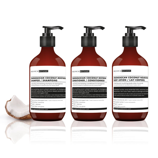 Organic & Botanic Madagascan Coconut Nourishing Shampoo, Conditioner & Body Lotion Kit